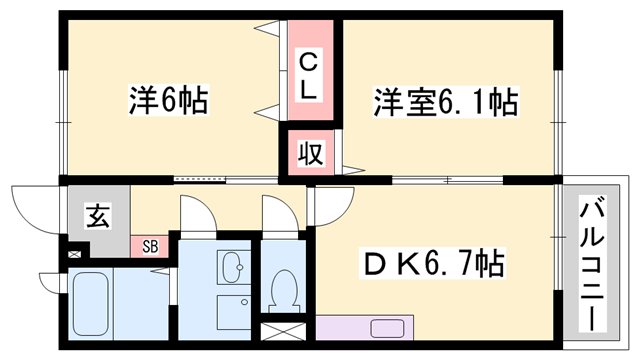 サンフレッチェC(2DK/1階)の間取り写真