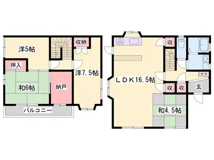 播但線 野里駅 徒歩33分 2階建 築35年(4LDK)の間取り写真