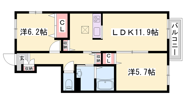 シャンティ夢前(2LDK/1階)の間取り写真