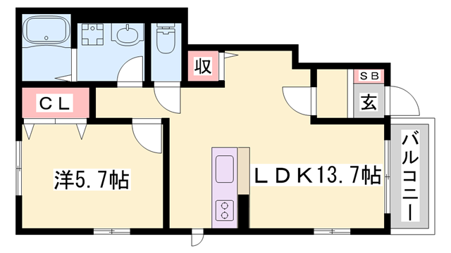 カーサフェリース(1LDK/1階)の間取り写真