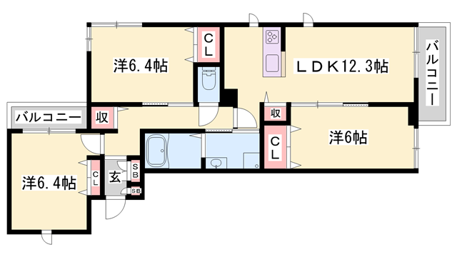 アラヤガーデン(3LDK/3階)の間取り写真
