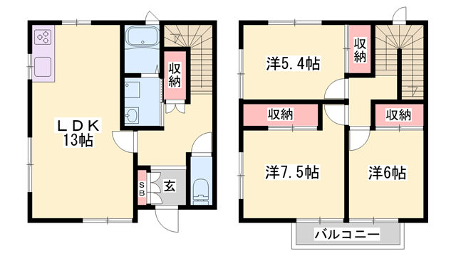 ハイツヤヒチ(3LDK/1階)の間取り写真