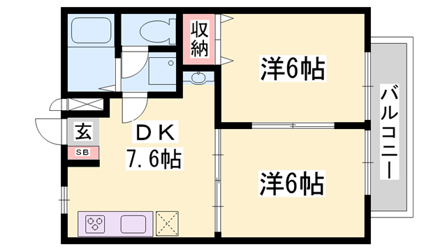 コンフォートエイジB(2DK/2階)の間取り写真