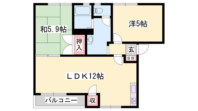 リバーサイドⅡ(2LDK/1階)の間取り写真