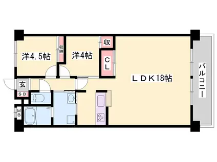 ロゼオ・パラッツォ(2LDK/1階)の間取り写真