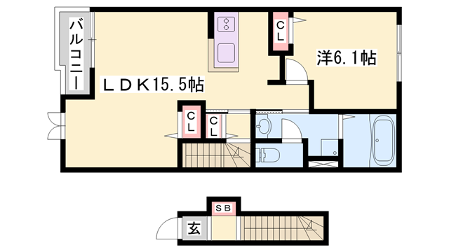 ル・レーブ坂上Ⅰ(1LDK/2階)の間取り写真