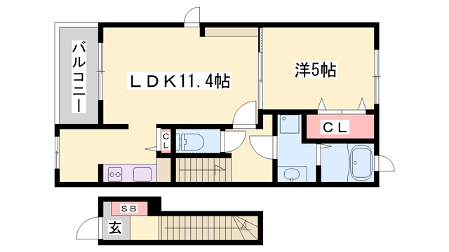 ヴァンベールⅠ(1LDK/2階)の間取り写真