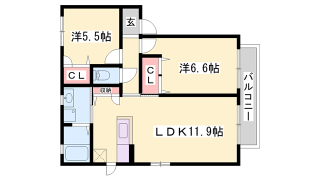 ニューフォーレス ナガタ(2LDK/2階)の間取り写真
