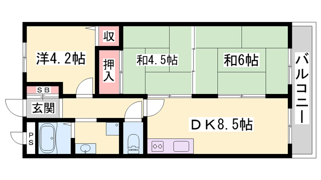ベルトピア東加古川(3DK/1階)の間取り写真
