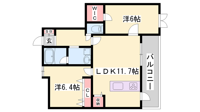 ハッピーコート飾磨(2LDK/3階)の間取り写真