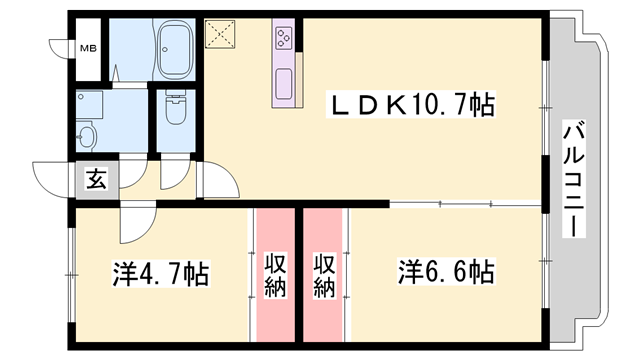 リバーサイド兼田(2LDK/1階)の間取り写真