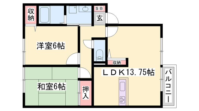 ルミエール御立 B棟(2LDK/2階)の間取り写真