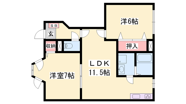 レジデンス夢前(2LDK/1階)の間取り写真