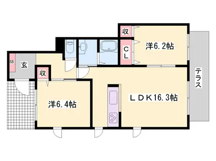 シャトー・デ・バレ福崎(2LDK/1階)の間取り写真