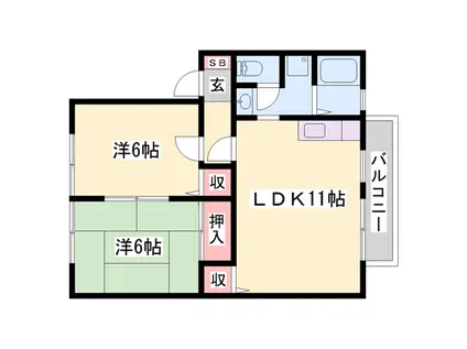 サンハイム下手野(2LDK/2階)の間取り写真
