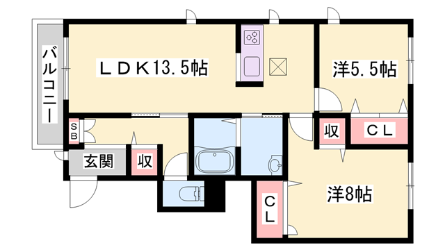 M・エスペランサ北野添(2LDK/1階)の間取り写真