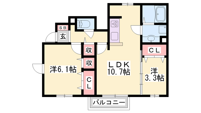 ヴィオラ志染(2LDK/1階)の間取り写真