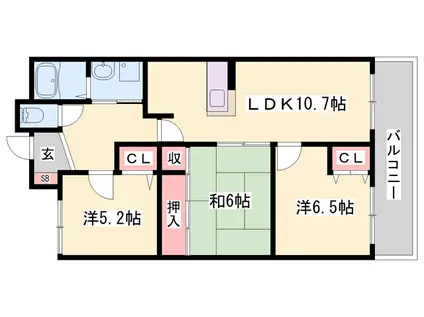 サンワプラザ福崎Ⅲ(3LDK/4階)の間取り写真