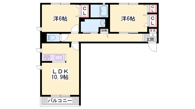 シャーメゾン新野辺(2LDK/2階)の間取り写真