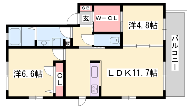 メゾン萩原(2LDK/2階)の間取り写真