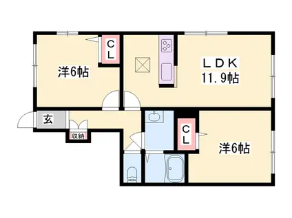 モンブラン(2LDK/1階)の間取り写真