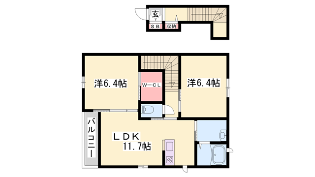アルカディアコートⅡ(2LDK/2階)の間取り写真