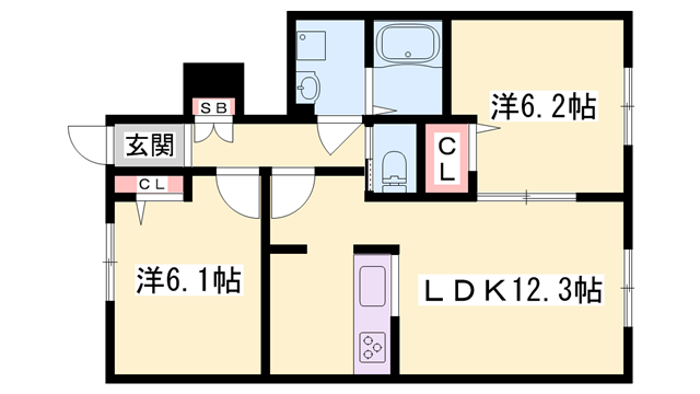 シャーメゾン宝殿(2LDK/1階)の間取り写真