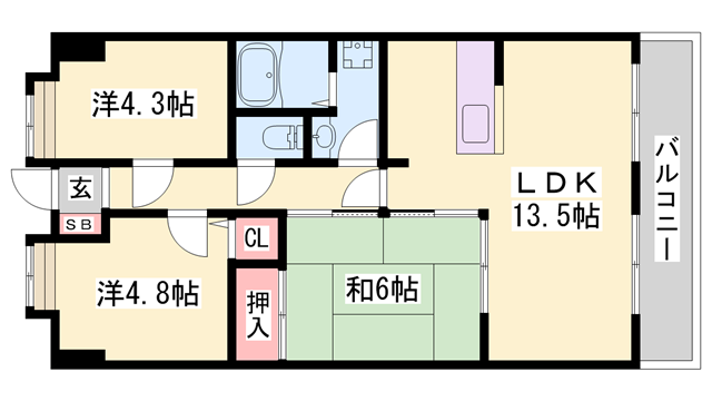 エンブレイス姫路市役所南(3LDK/6階)の間取り写真