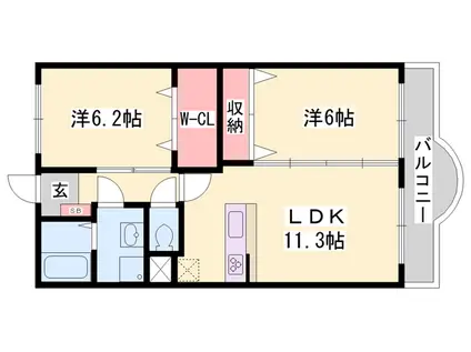 リバーサイドブライト(2LDK/2階)の間取り写真