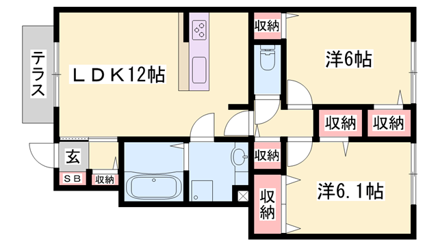 リュミエールM&Y A棟(2LDK/1階)の間取り写真