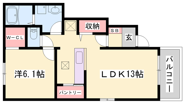 ラボール2(1LDK/1階)の間取り写真