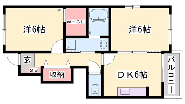 スモールヴィレッジⅡ(2DK/1階)の間取り写真