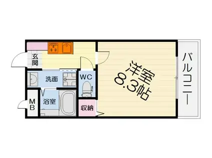 阪和線 鳳駅 徒歩4分 3階建 築26年(1K/3階)の間取り写真