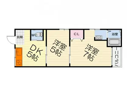 南海電鉄南海本線 羽衣駅 徒歩13分 4階建 築54年(2DK/1階)の間取り写真