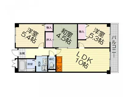 南海電鉄南海本線 松ノ浜駅 徒歩6分 3階建 築28年(3LDK/3階)の間取り写真