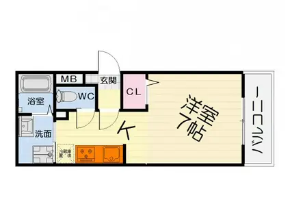 阪和線 鳳駅 徒歩2分 6階建 築19年(1K/3階)の間取り写真