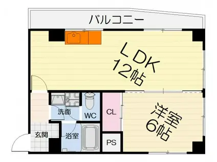 南海電鉄泉北線 深井駅 徒歩4分 4階建 築47年(1LDK/4階)の間取り写真