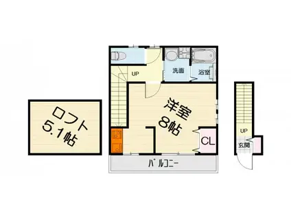 阪和線 津久野駅 徒歩5分 2階建 築10年(1K/2階)の間取り写真