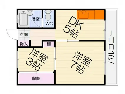 南海電鉄南海本線 諏訪ノ森駅 徒歩10分 4階建 築61年(2DK/2階)の間取り写真