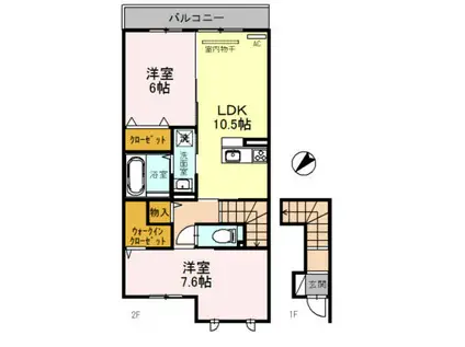 阪和線 信太山駅 徒歩3分 2階建 築8年(2LDK/2階)の間取り写真