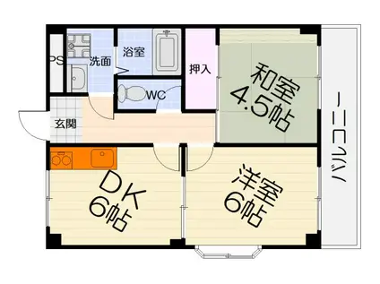 南海電鉄泉北線 深井駅 徒歩20分 4階建 築30年(2DK/4階)の間取り写真