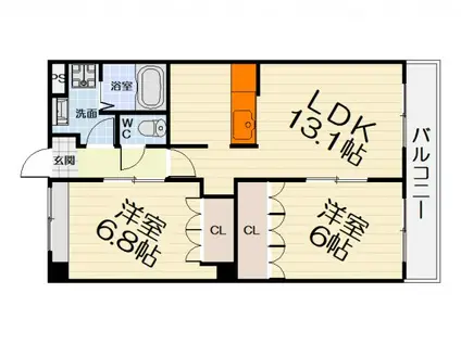 阪和線 上野芝駅 徒歩20分 2階建 築15年(2LDK/2階)の間取り写真