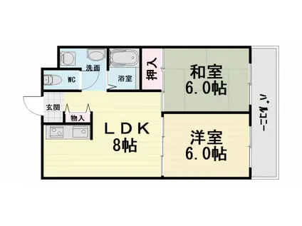 南海電鉄高師浜支線 高師浜駅 徒歩10分 6階建 築32年(2LDK/5階)の間取り写真
