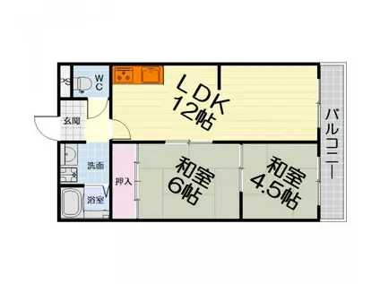 南海電鉄泉北線 深井駅 徒歩3分 3階建 築38年(2LDK/1階)の間取り写真