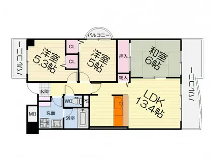 南海電鉄南海本線 松ノ浜駅 徒歩11分 6階建 築22年(3LDK/4階)の間取り写真