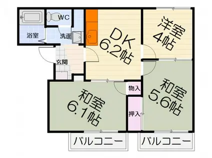 阪和線 信太山駅 徒歩10分 2階建 築38年(3DK/2階)の間取り写真