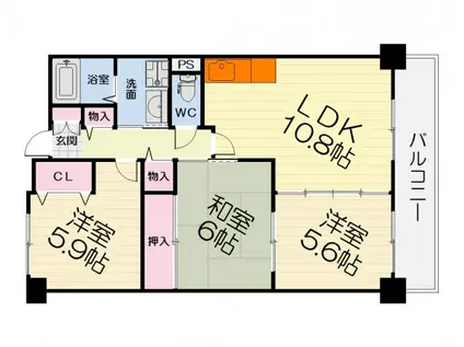 阪和線 和泉府中駅 徒歩7分 4階建 築25年(3LDK/1階)の間取り写真