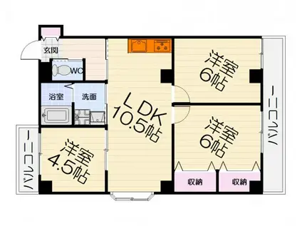 南海電鉄泉北線 深井駅 徒歩5分 4階建 築39年(3LDK/2階)の間取り写真
