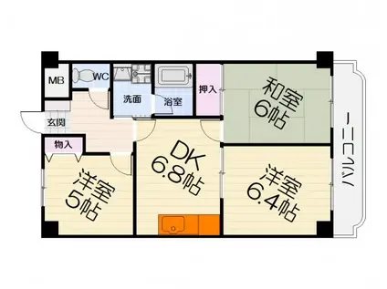南海電鉄泉北線 泉ケ丘駅 徒歩18分 3階建 築32年(3DK/1階)の間取り写真