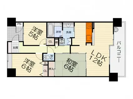 阪和線 上野芝駅 徒歩1分 10階建 築24年(3LDK/9階)の間取り写真
